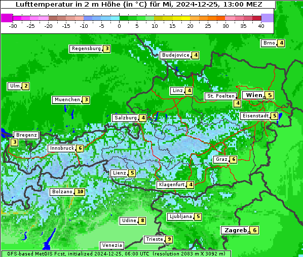 Temperatur, 25. 12. 2024