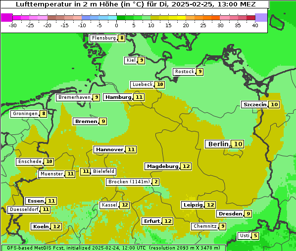 Temperatur, 25. 2. 2025