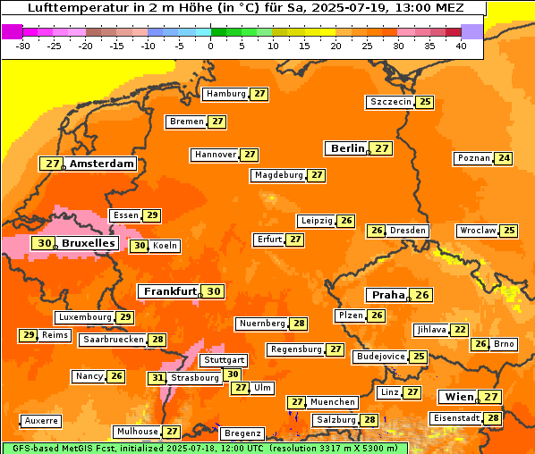 Temperatur, 19. 7. 2025