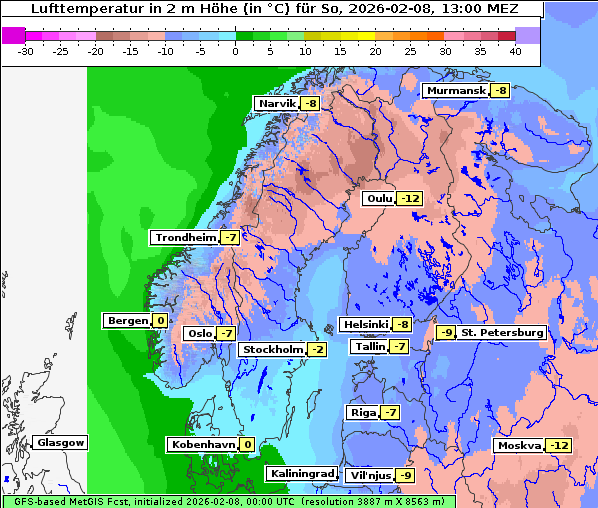 Temperatur, 8. 2. 2026