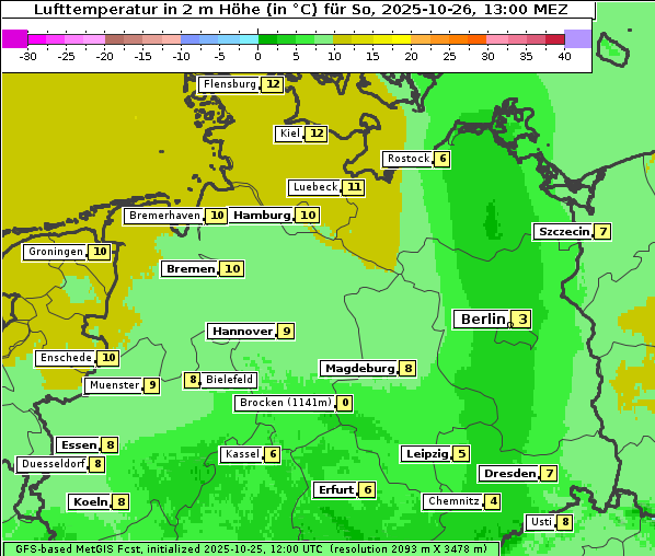 Temperatur, 26. 10. 2025