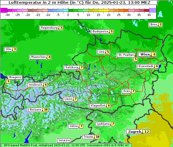 Temperatur, 23. 1. 2025