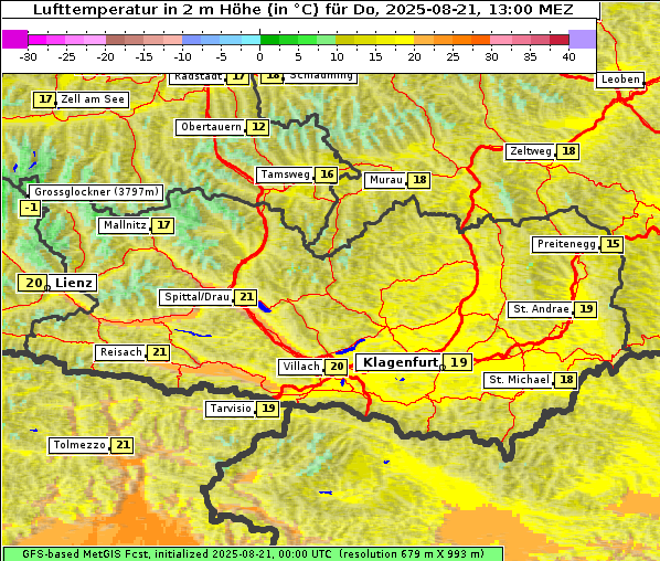 Temperatur, 21. 8. 2025