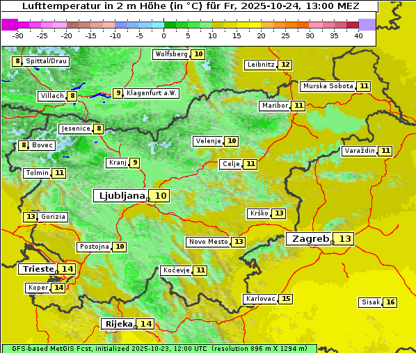 Temperatur, 24. 10. 2025
