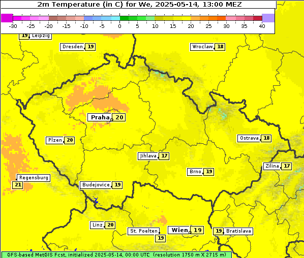 Temperatur, 14. 5. 2025