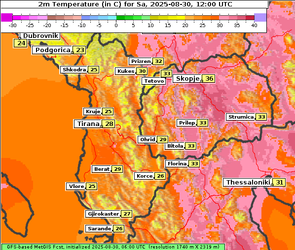 Temperatur, 30. 8. 2025