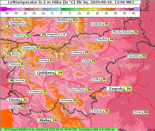 Temperatur, 10. 8. 2025