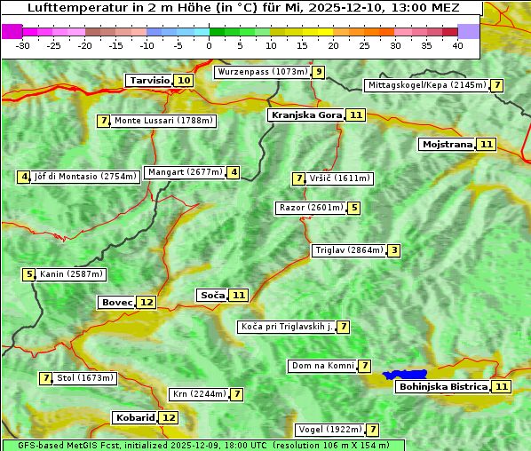 Temperatur, 10. 12. 2025