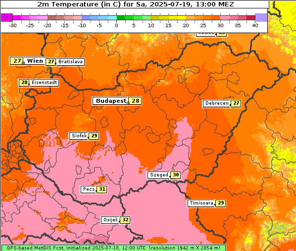 Temperatur, 19. 7. 2025