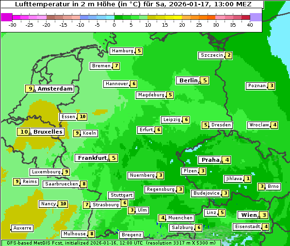 Temperatur, 17. 1. 2026