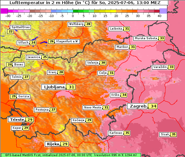 Temperatur, 6. 7. 2025