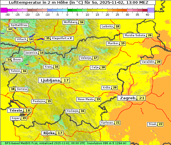 Temperatur, 2. 11. 2025