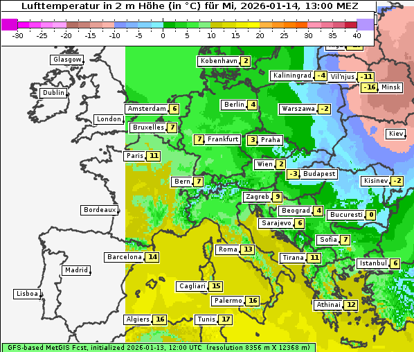 Temperatur, 14. 1. 2026