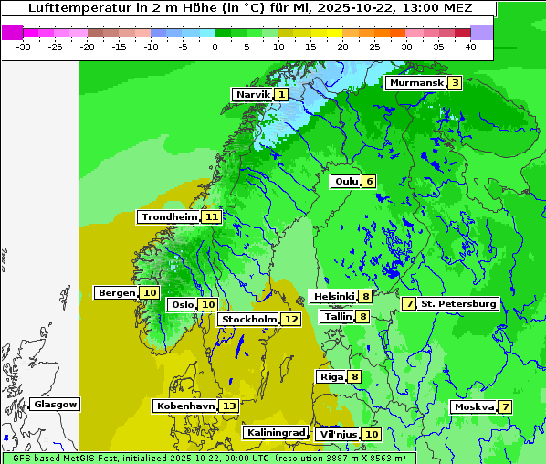 Temperatur, 22. 10. 2025