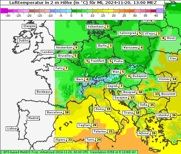 Temperatur, 20. 11. 2024