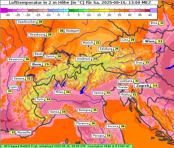 Temperatur, 16. 8. 2025