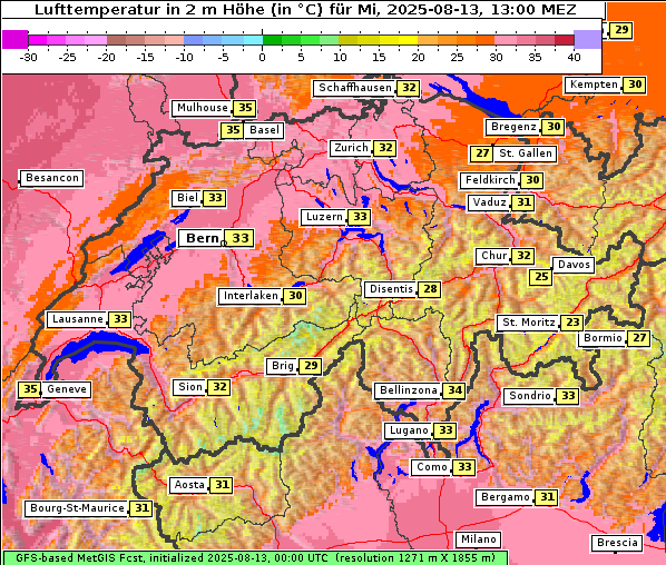 Temperatur, 13. 8. 2025