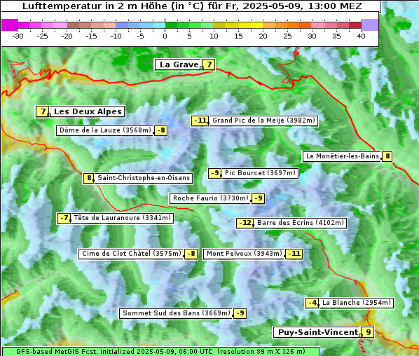 Temperatur, 9. 5. 2025