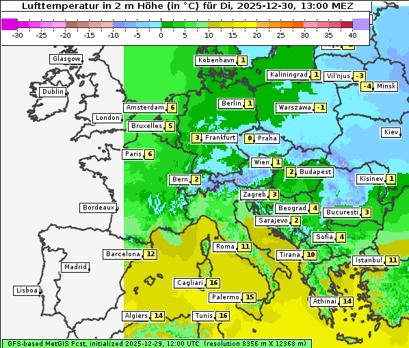 Temperatur, 30. 12. 2025