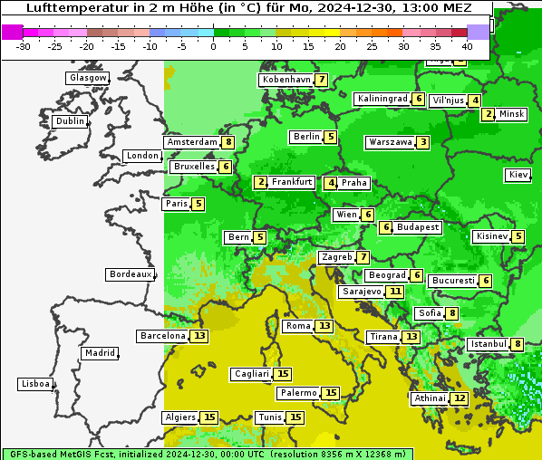 Temperatur, 30. 12. 2024