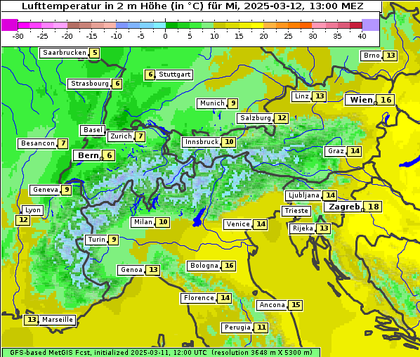 Temperatur, 12. 3. 2025