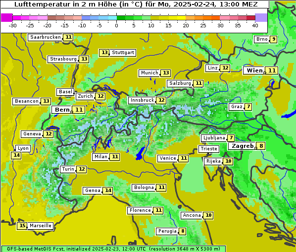 Temperatur, 24. 2. 2025