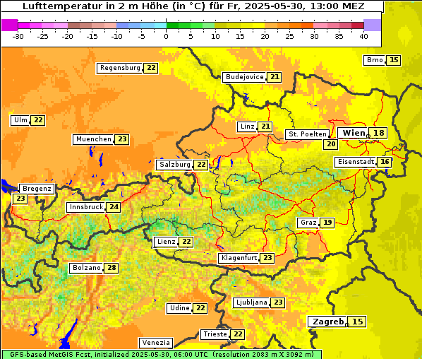 Temperatur, 30. 5. 2025