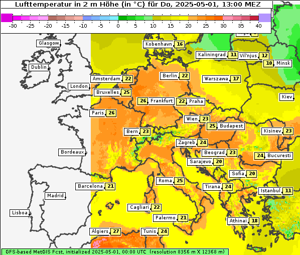 Temperatur, 1. 5. 2025