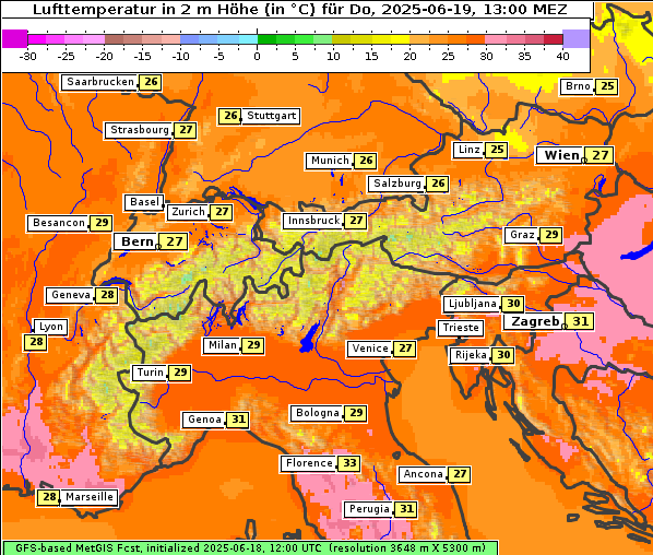 Temperatur, 19. 6. 2025
