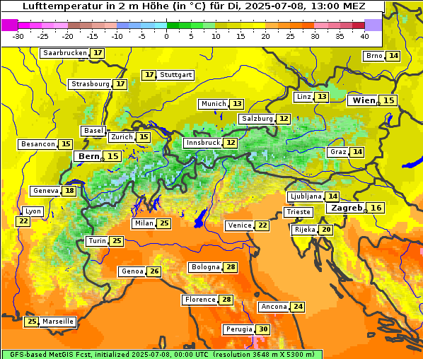 Temperatur, 8. 7. 2025