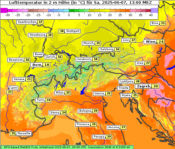 Temperatur, 7. 6. 2025