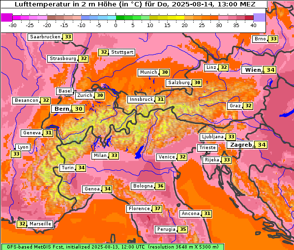 Temperatur, 14. 8. 2025