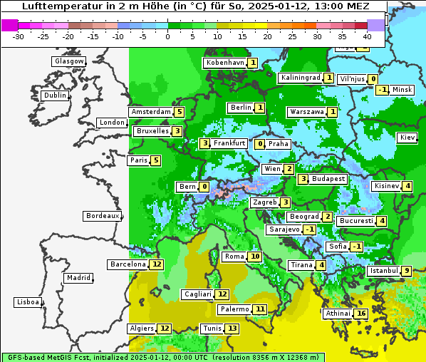 Temperatur, 12. 1. 2025