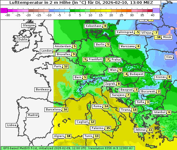 Temperatur, 10. 2. 2026