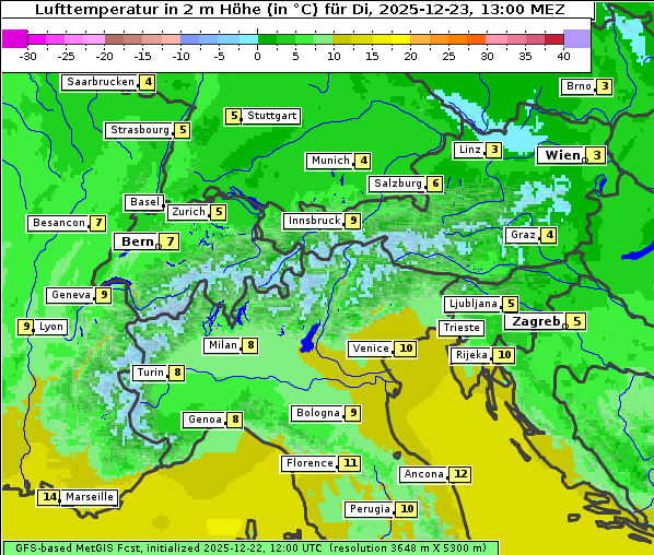 Temperatur, 23. 12. 2025