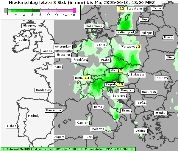 Niederschlag, 16. 6. 2025