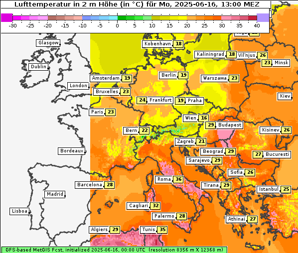 Temperatur, 16. 6. 2025