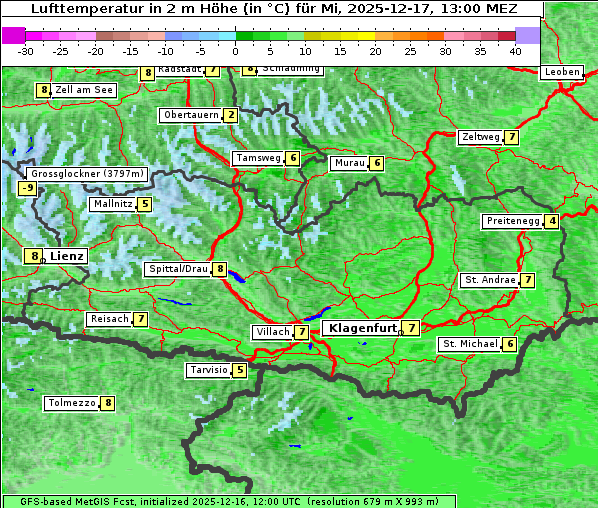 Temperatur, 17. 12. 2025