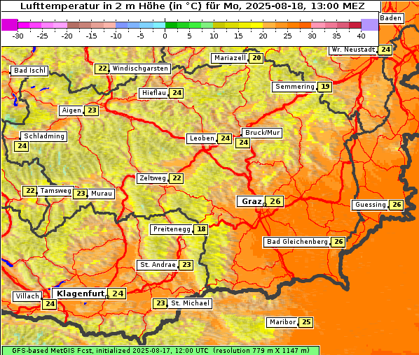 Temperatur, 18. 8. 2025