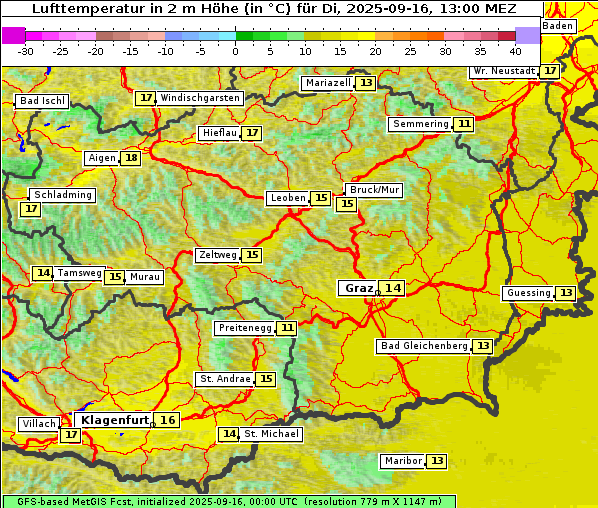 Temperatur, 16. 9. 2025
