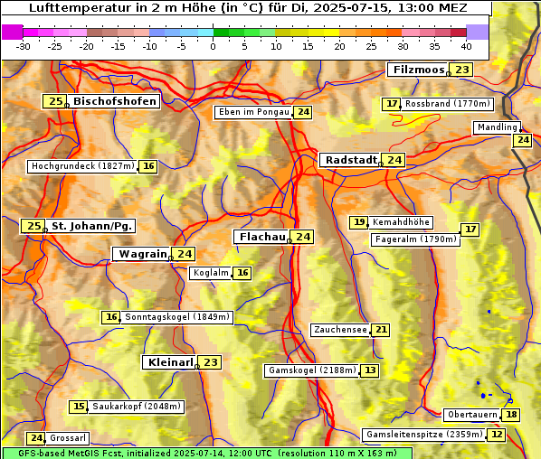 Temperatur, 15. 7. 2025