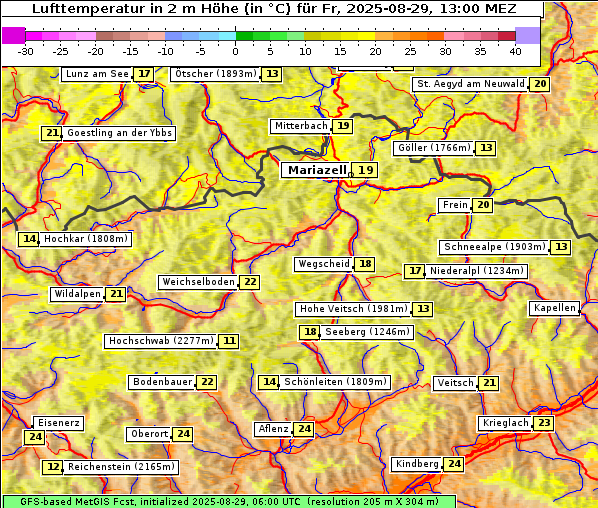 Temperatur, 29. 8. 2025