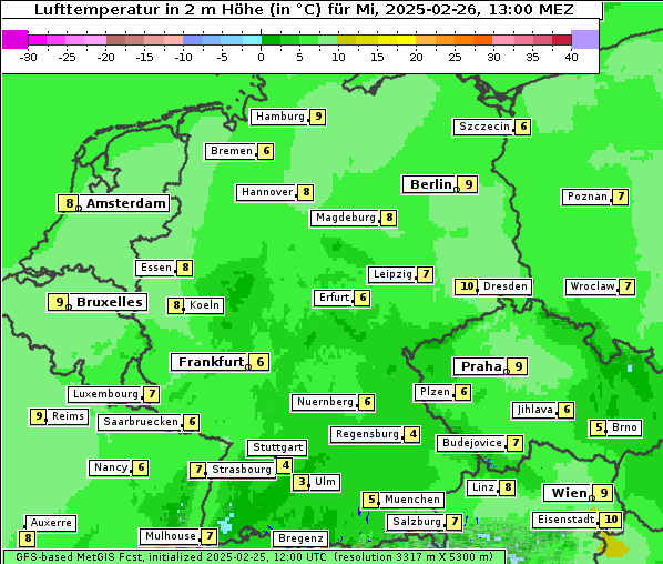 Temperatur, 26. 2. 2025