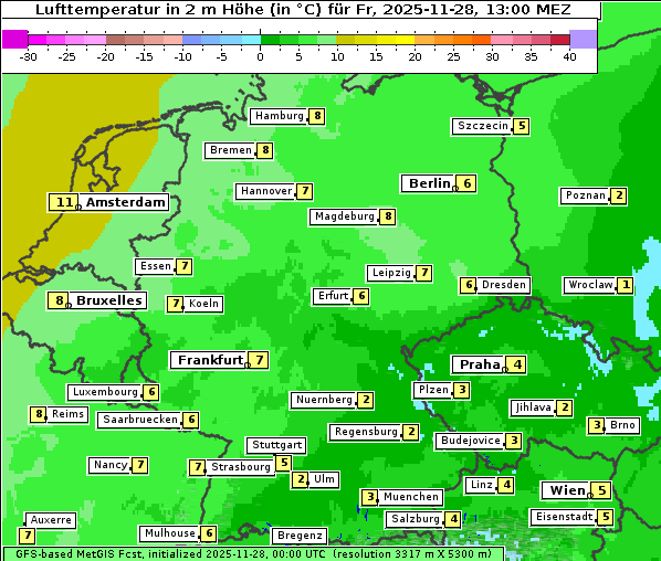 Temperatur, 28. 11. 2025
