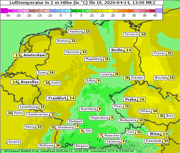 Temperatur, 14. 4. 2026