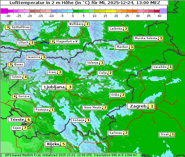 Temperatur, 24. 12. 2025