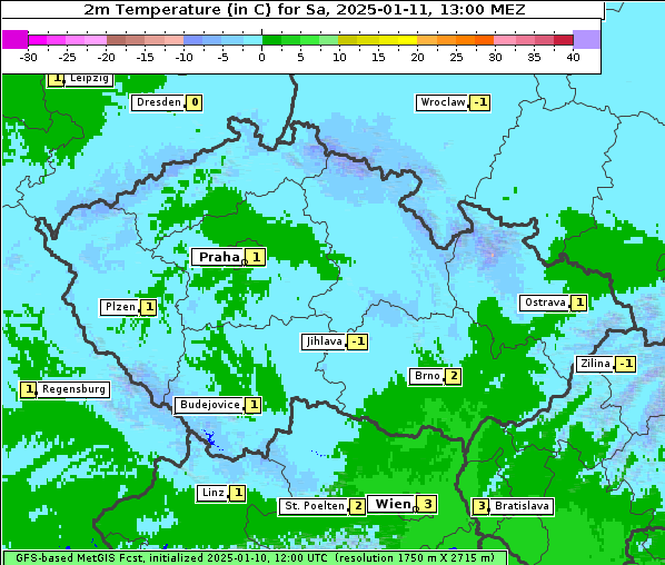 Temperatur, 11. 1. 2025