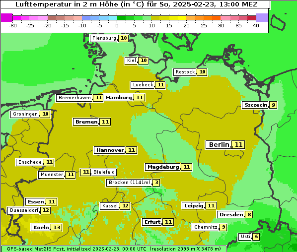 Temperatur, 23. 2. 2025