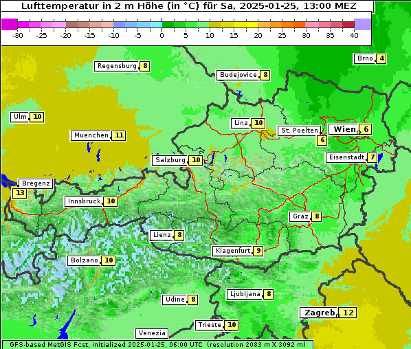 Temperatur, 25. 1. 2025