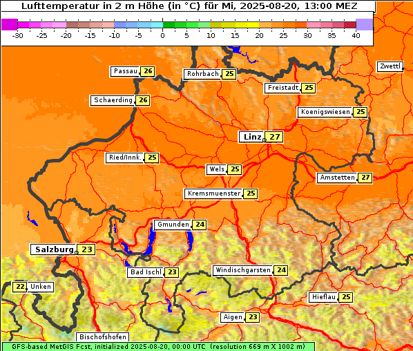 Temperatur, 20. 8. 2025